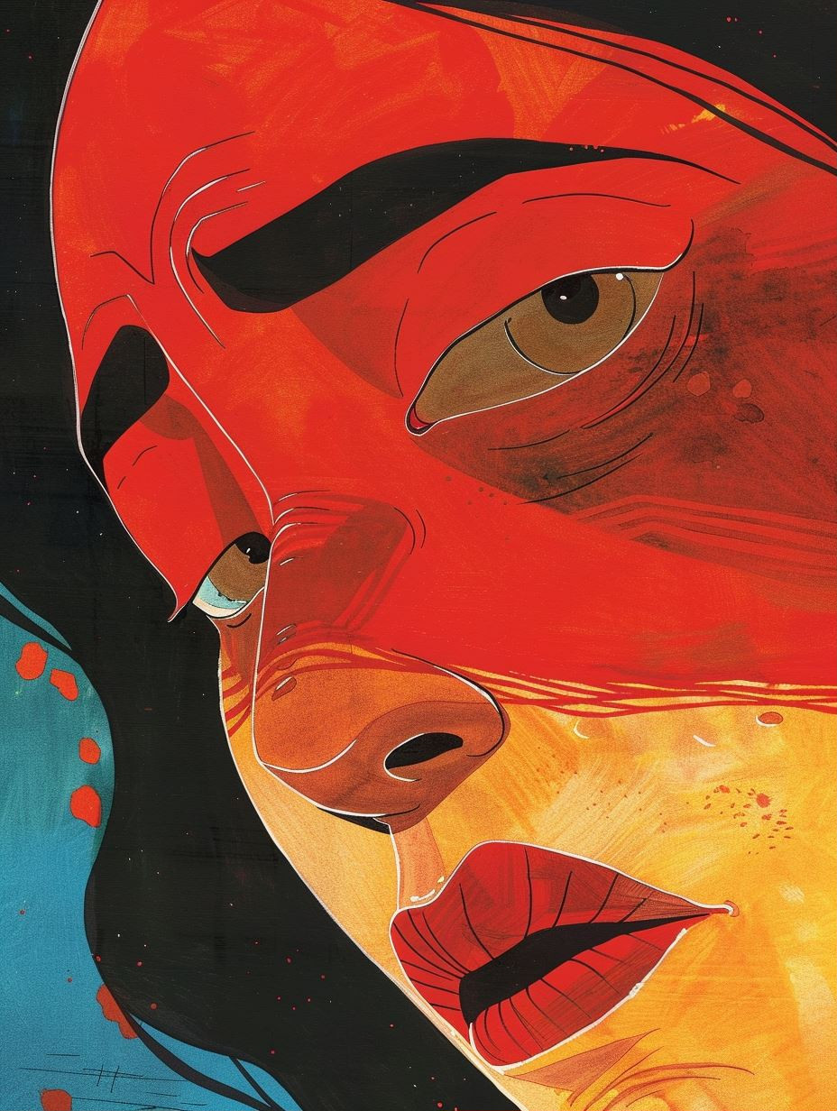 Crimson Masked Modernist Portrait