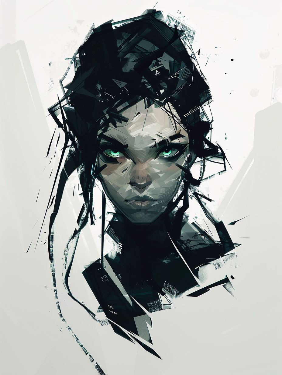 Fragmented Cybernetic Soul Portrait