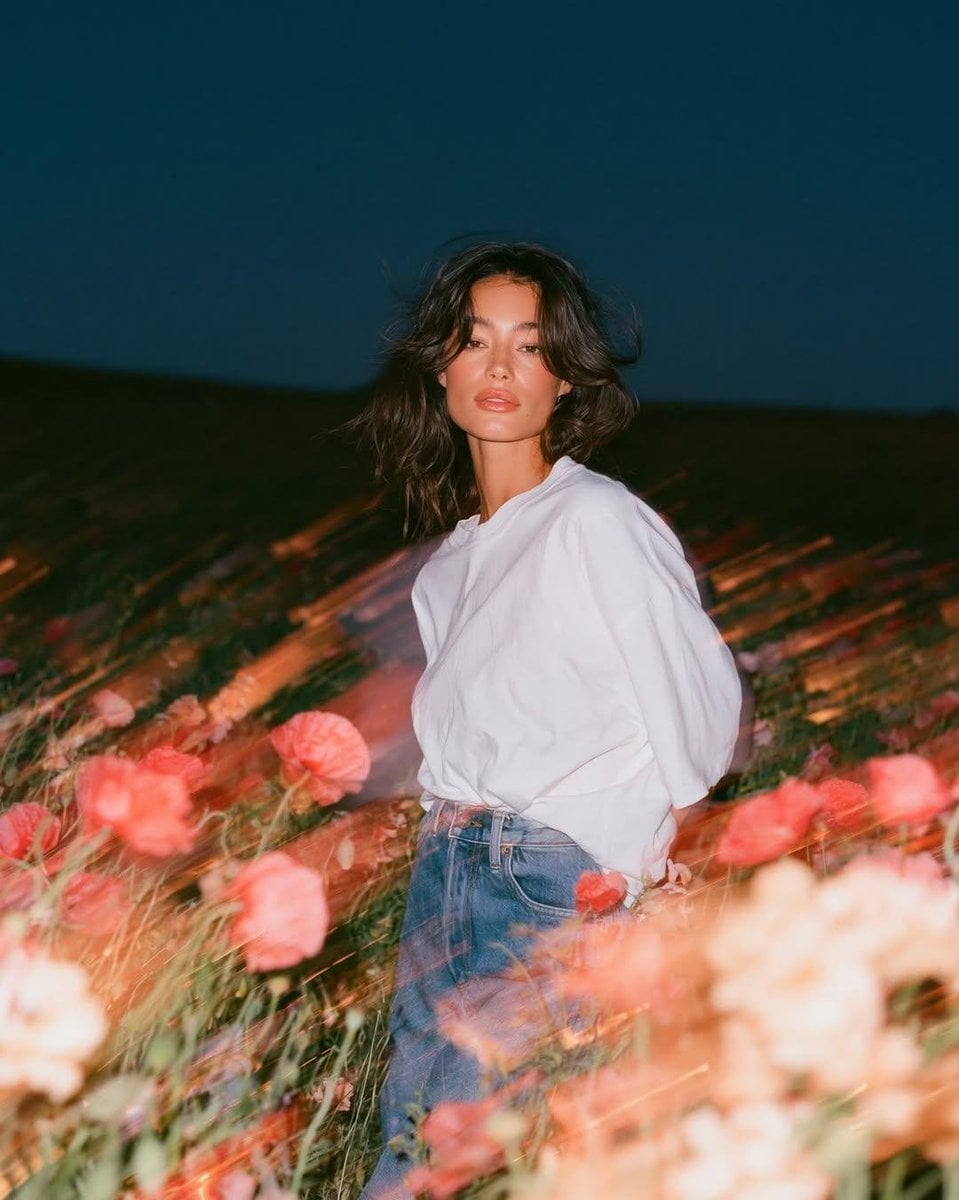 Create a cinematic fashion editorial portrait at blue hou... - alternate