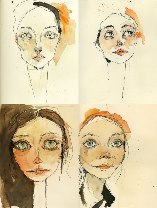 Ethereal Ink and Watercolor Portrait