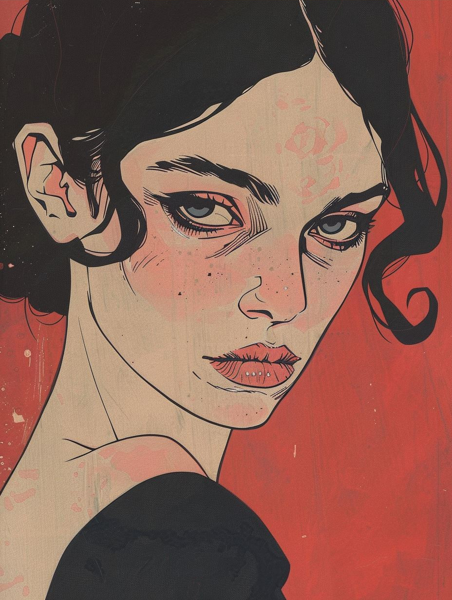 Crimson Gaze Noir Illustration