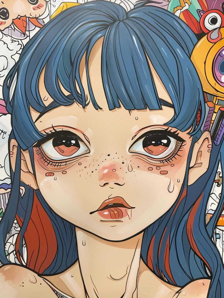 Ethereal Blue Ink Manga Portrait - Image 4