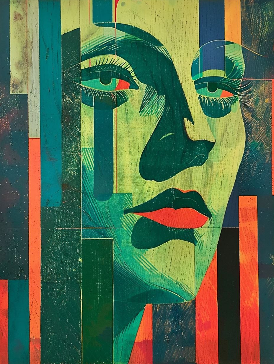 Geometric Prism Portrait in Teal