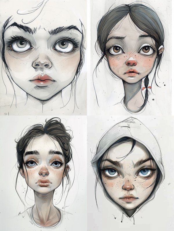 Melancholic Ink and Wash Portrait