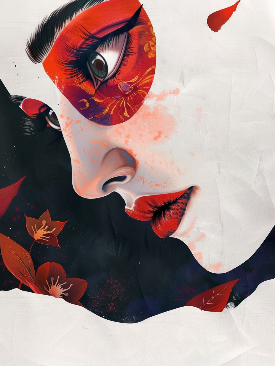 Crimson Petals Porcelain Mask