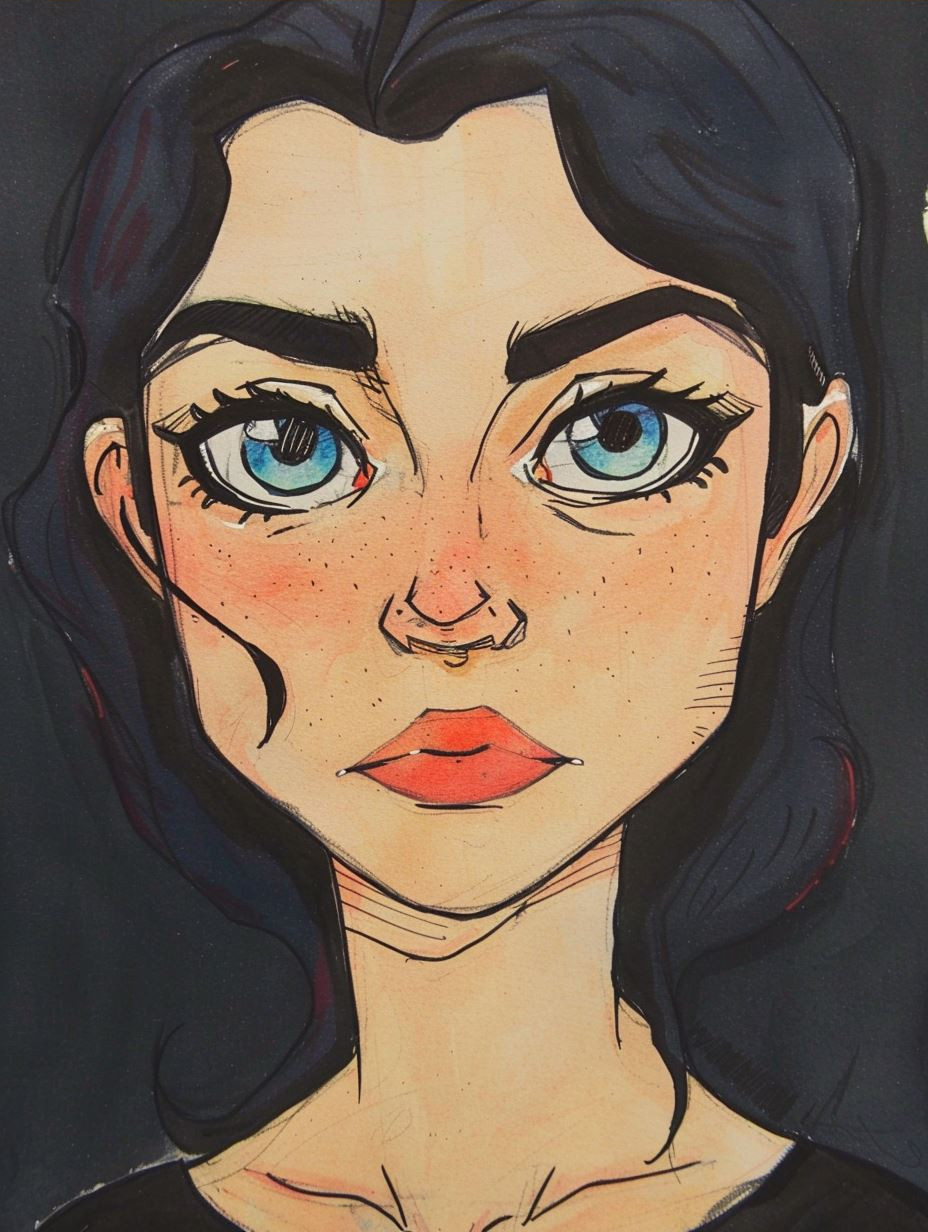 Melancholic Ink and Watercolor Portrait