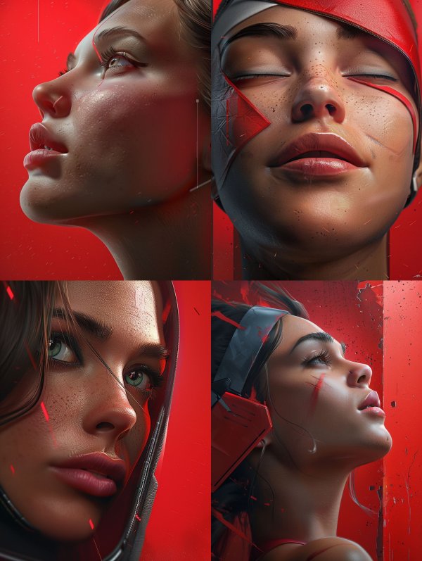 Crimson Glow Cybernetic Portrait