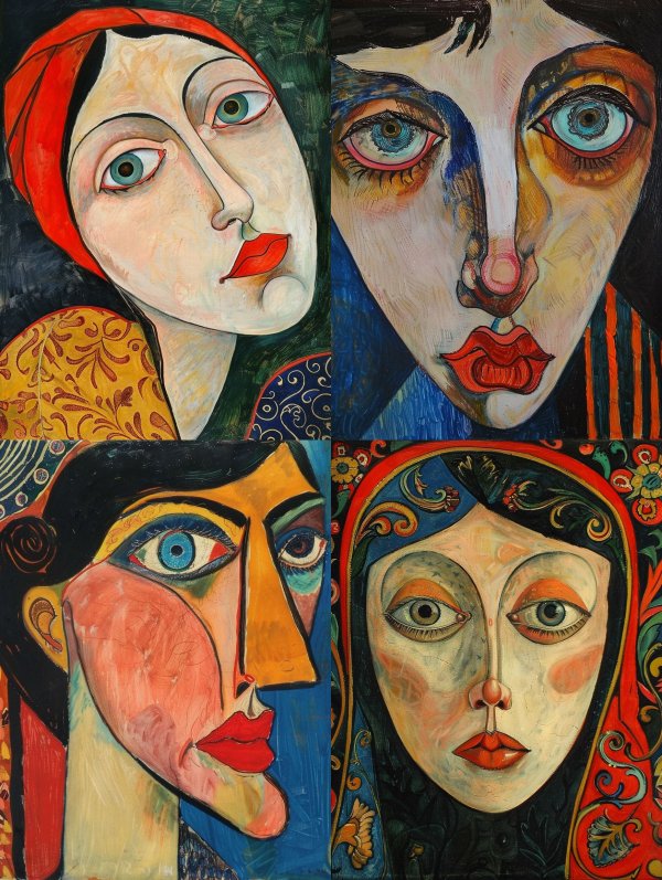 Modernist Portrait in Bold Crimson