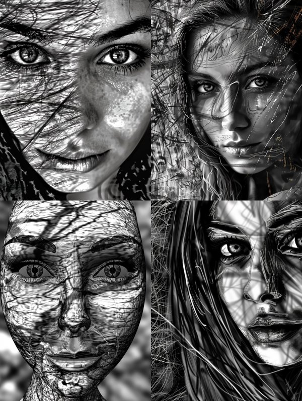 Monochrome Gaze Through Strands