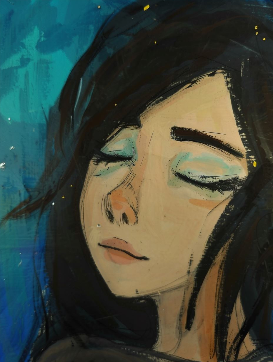 Azure Gaze Mixed Media Portrait