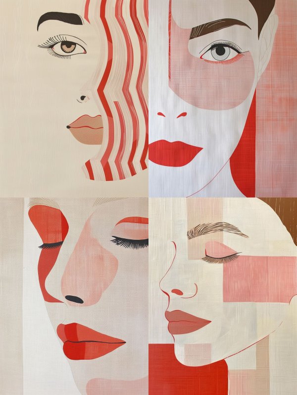 Abstract Crimson Linear Portrait