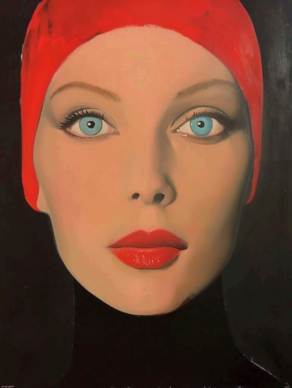 Crimson Veil Modernist Portrait