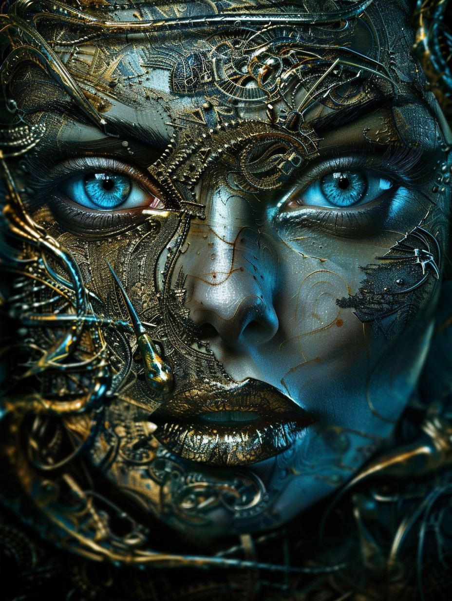 Azure Bio-Mechanical Gilded Visage