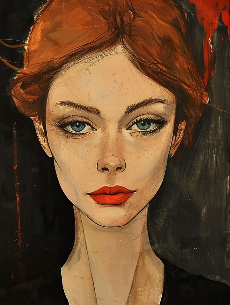 Bold Crimson Modernist Portrait