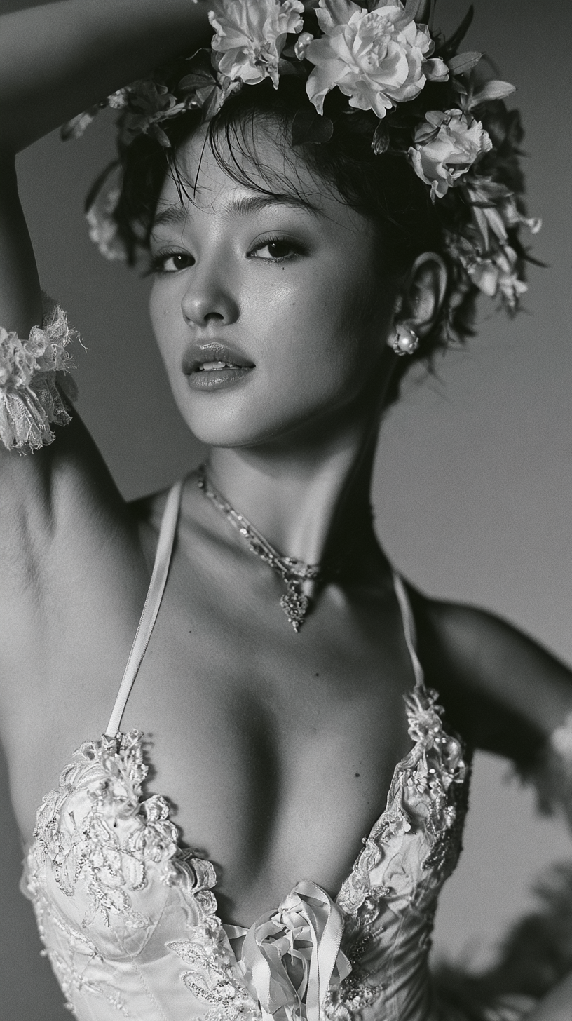 a black-and-white studio portrait of a Japanese ballerina... - alternate