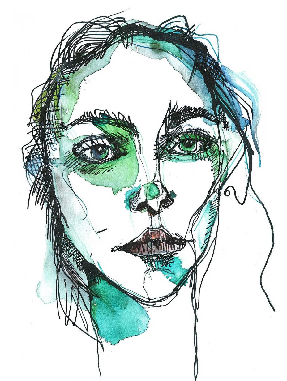 Abstract Ink and Watercolor Portrait