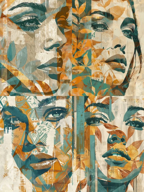 Abstract Teal and Amber Portrait