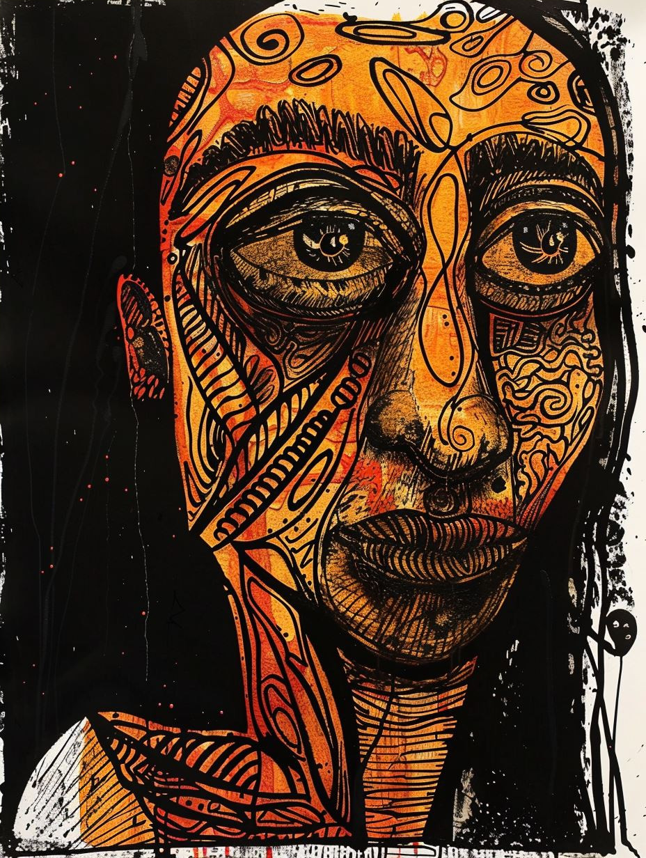 Abstract Golden Tribal Portrait