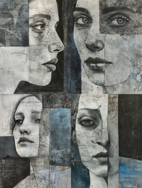 Fragmented Soul in Monochrome Ink