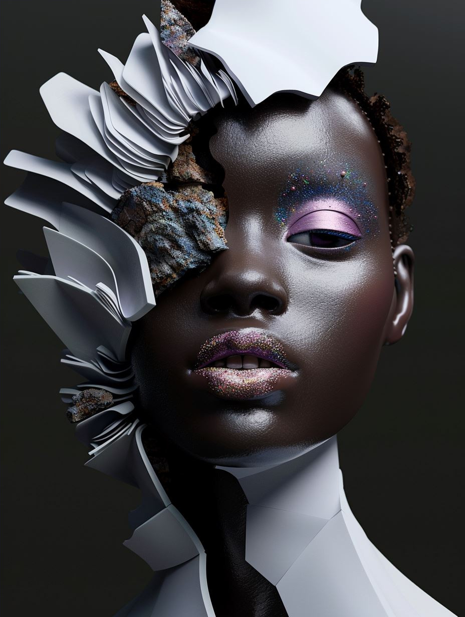Fragmented Obsidian Beauty Portrait