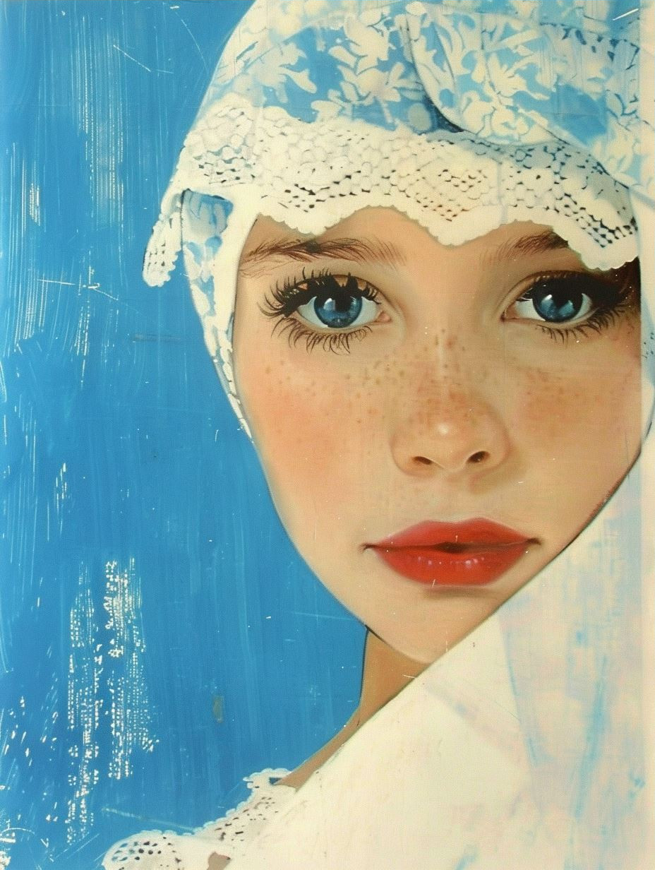 Azure Gaze Mixed Media Portrait