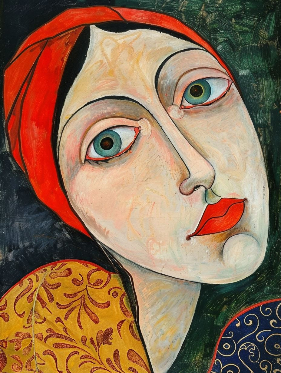 Modernist Portrait in Bold Crimson