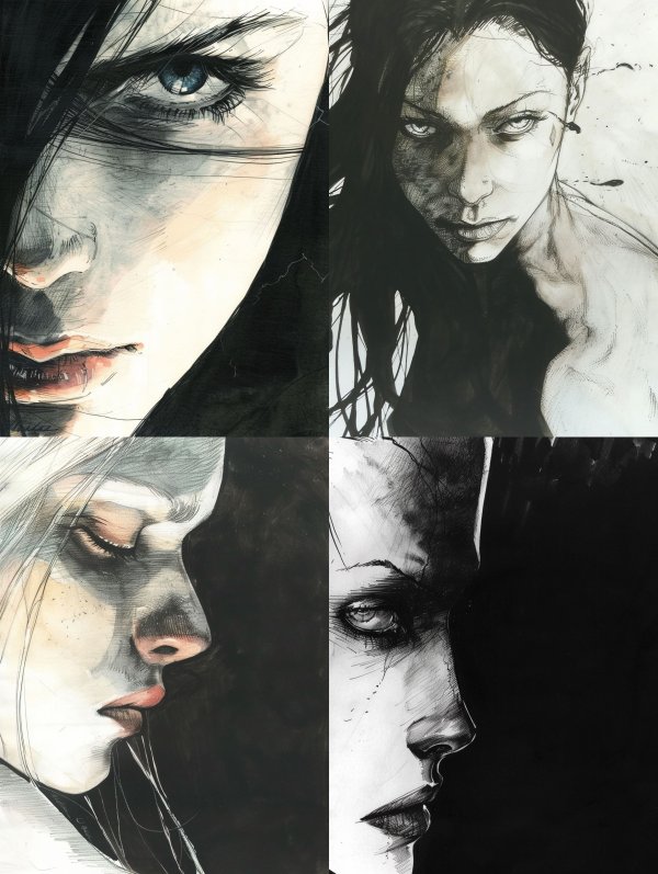 Melancholy Ink and Watercolor Portrait