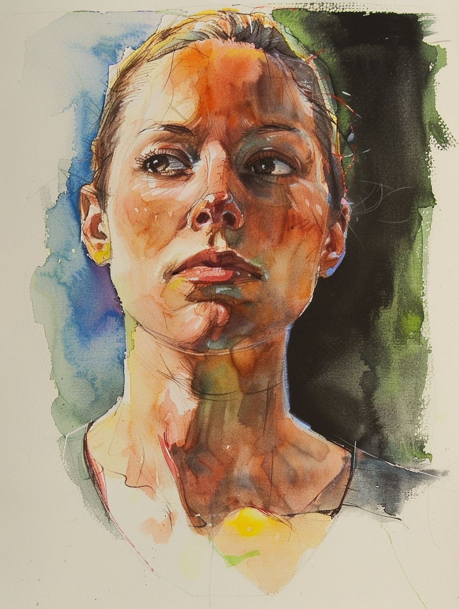 Sun-Drenched Watercolor Portrait Study