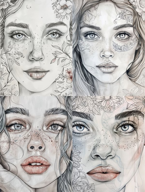 Ethereal Floral Portrait Sketches