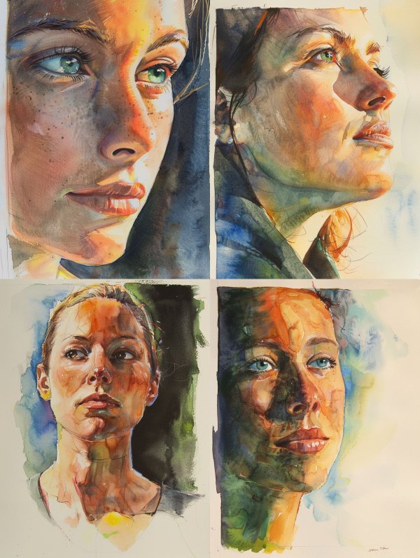 Sun-Drenched Watercolor Portrait Study