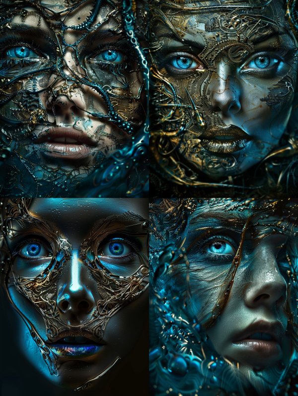 Azure Bio-Mechanical Gilded Visage