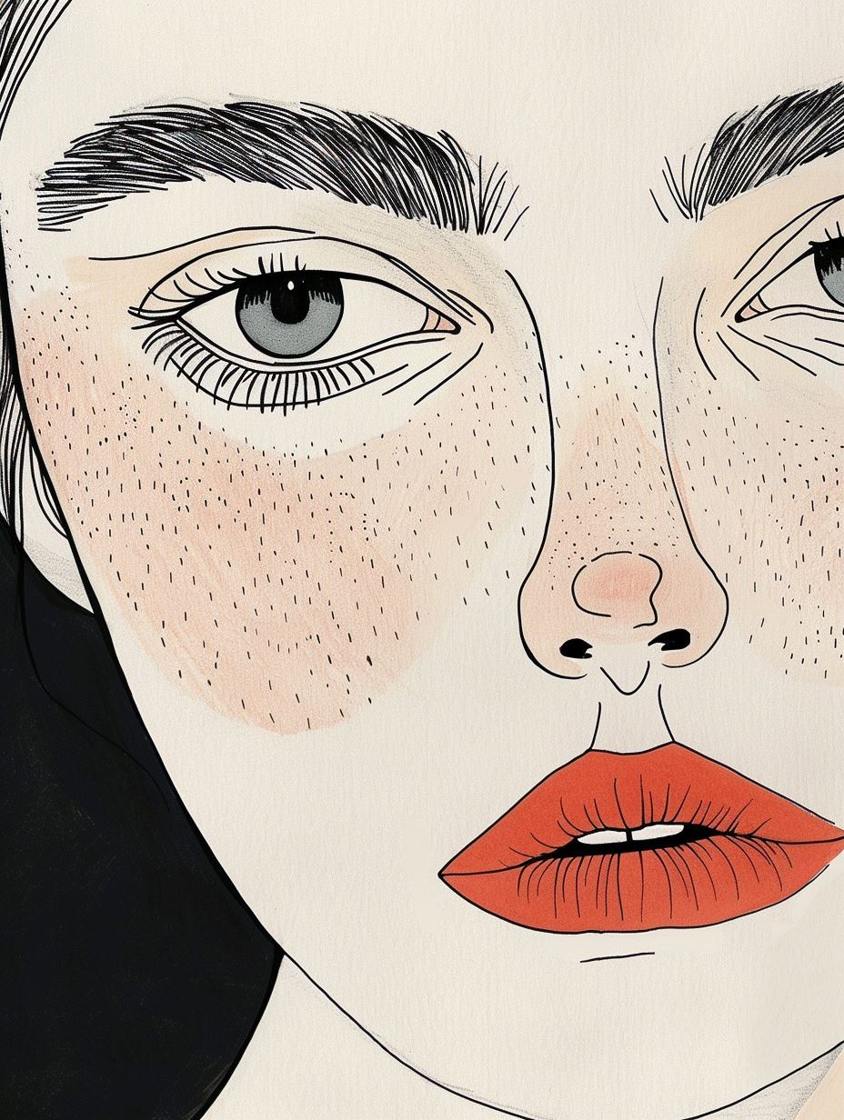 Minimalist Ink Portrait with Freckles