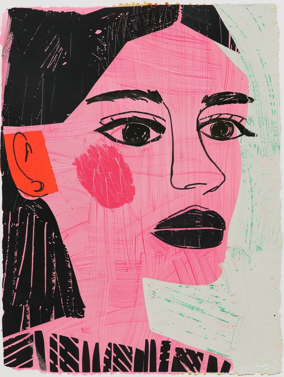 Neon Pink Mixed Media Portrait