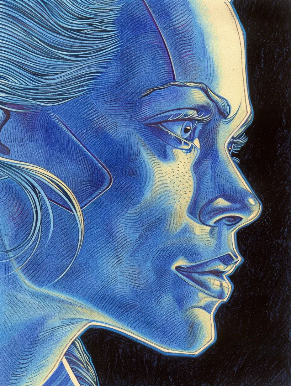 Electric Azure Cybernetic Portrait