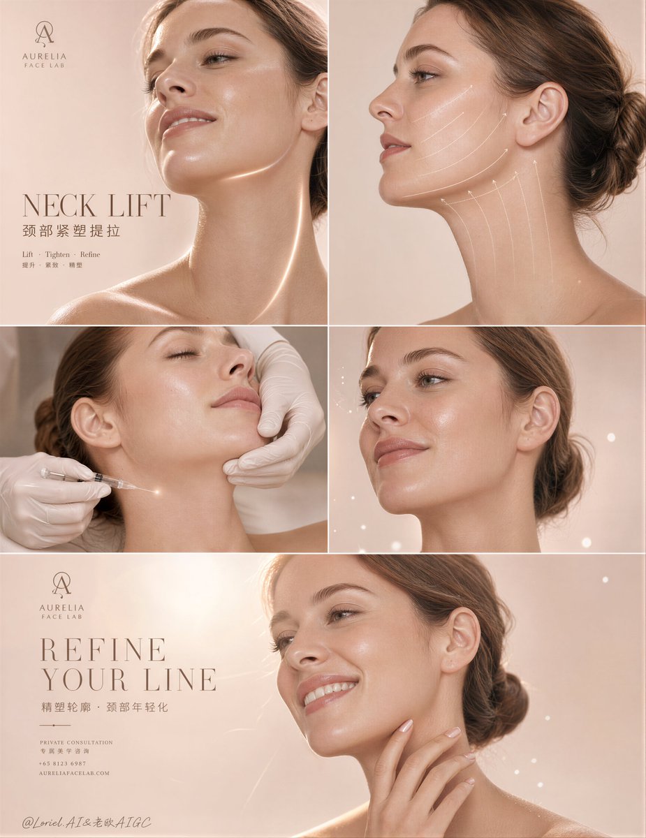 Create an ultra-premium aesthetic medicine campaign poste...