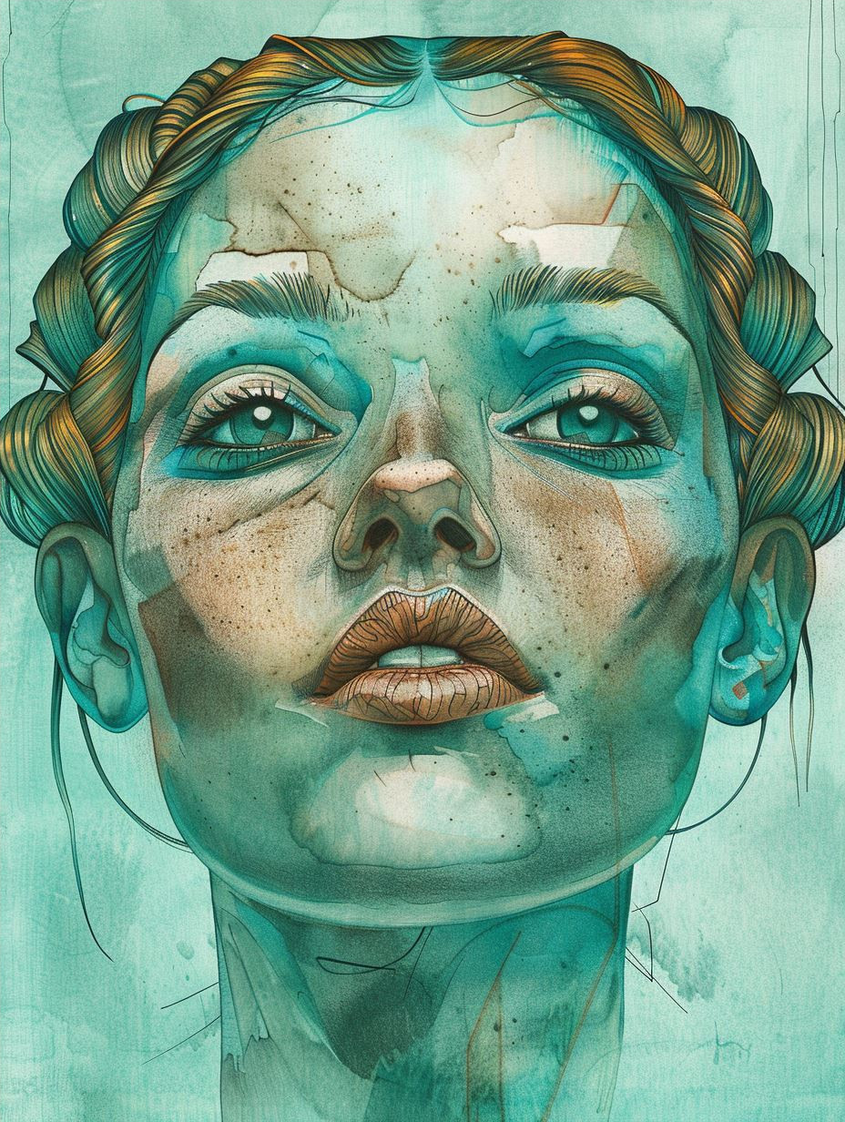 Ethereal Teal Surrealist Portrait - Image 4