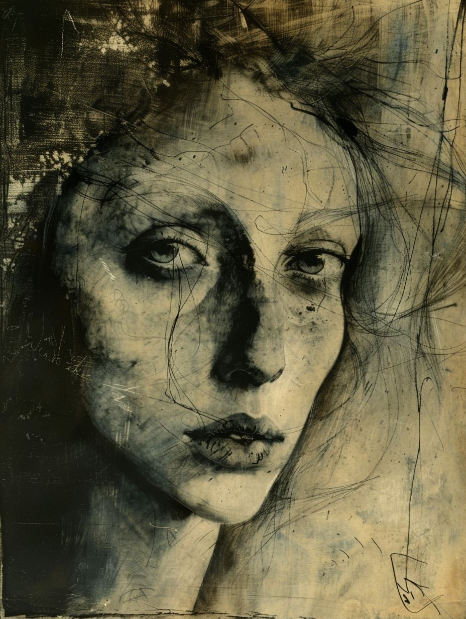 Melancholy Ink and Charcoal Portrait
