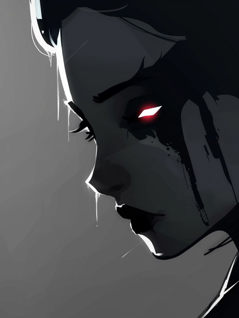 Crimson Gaze in Monochrome Shadow