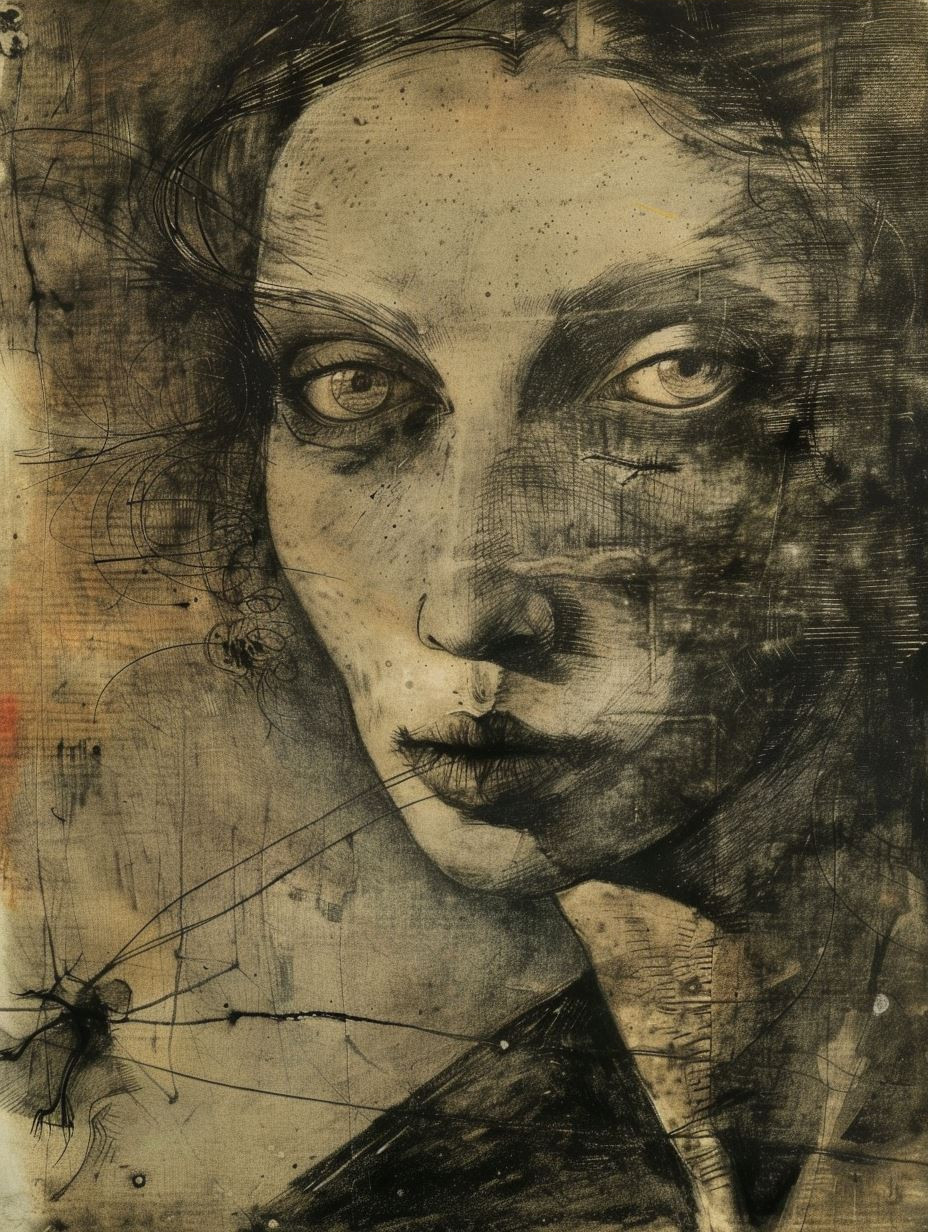 Melancholy Ink and Charcoal Portrait