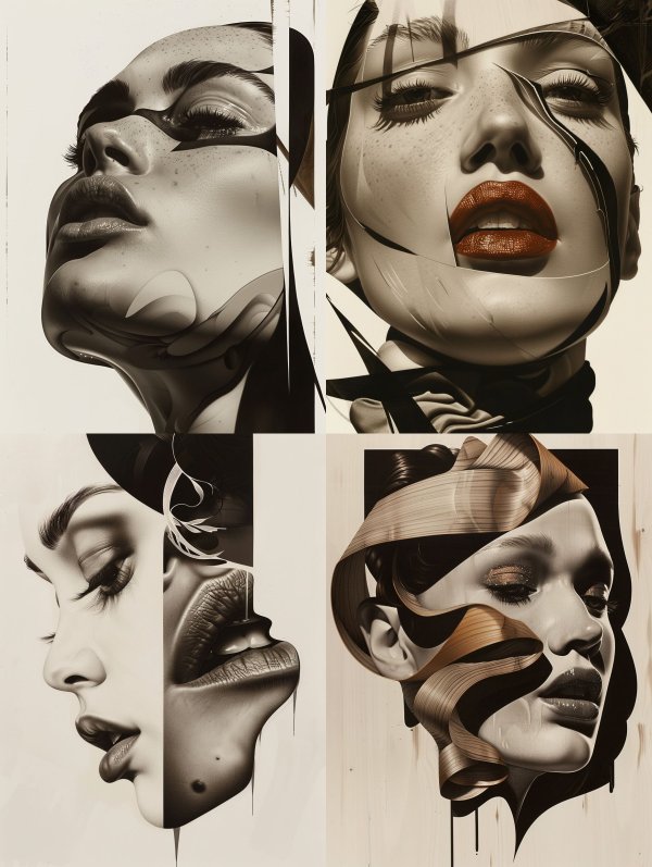 Surrealist Monochrome Fluid Portrait
