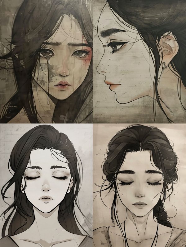 Melancholic Ink Wash Portraits