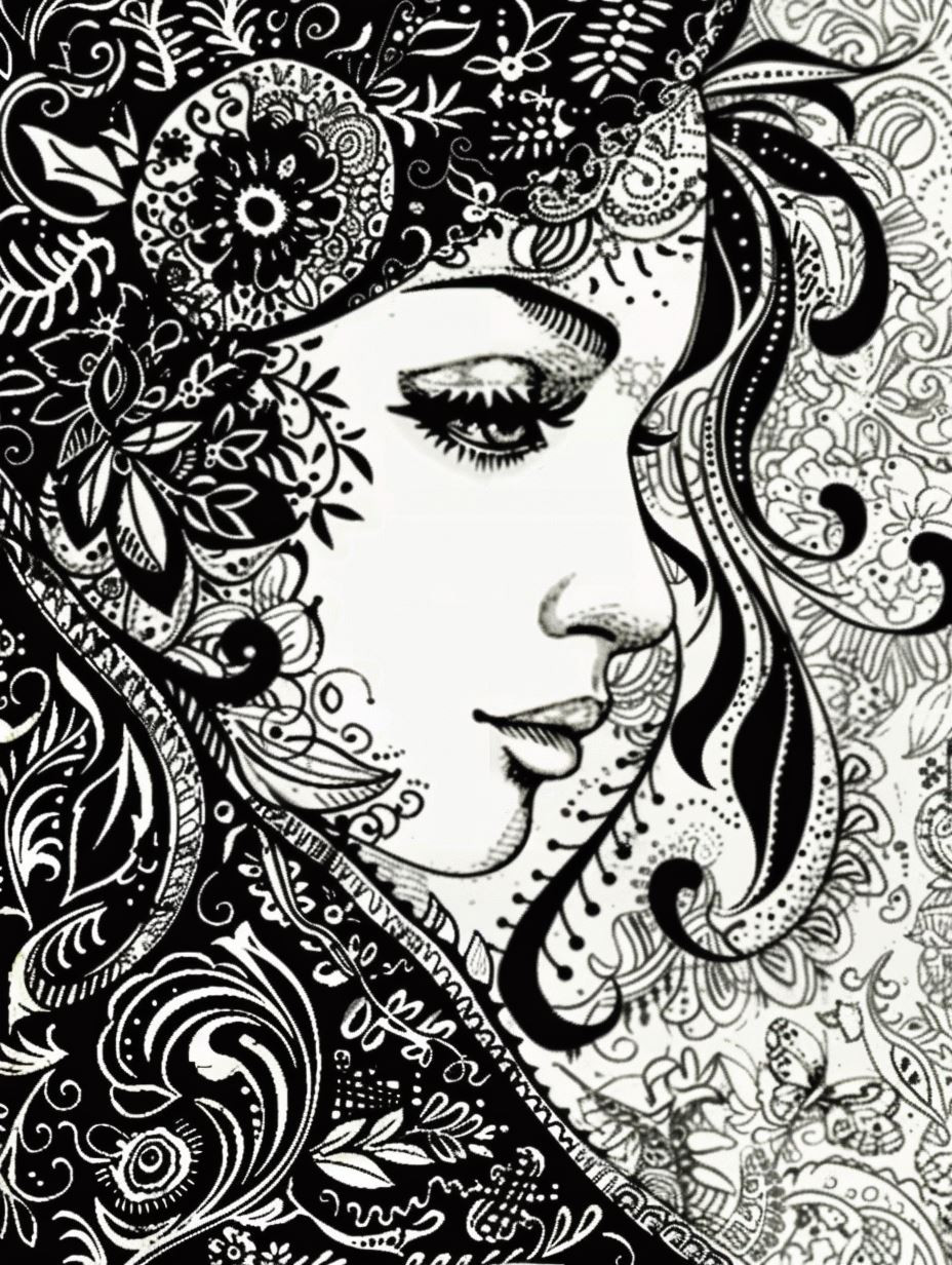 Intricate Floral Ink Portrait