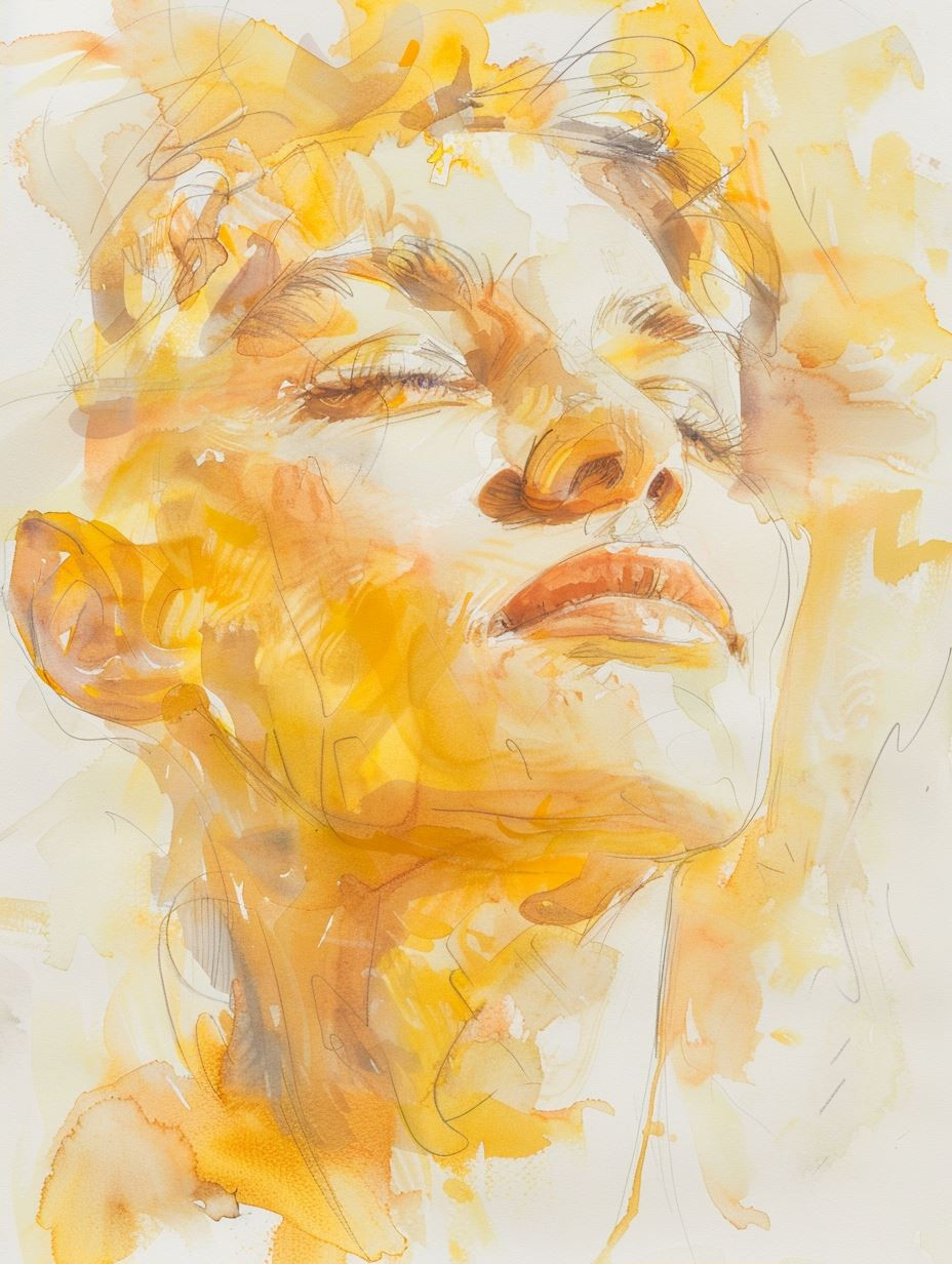 Golden Ethereal Watercolor Portrait