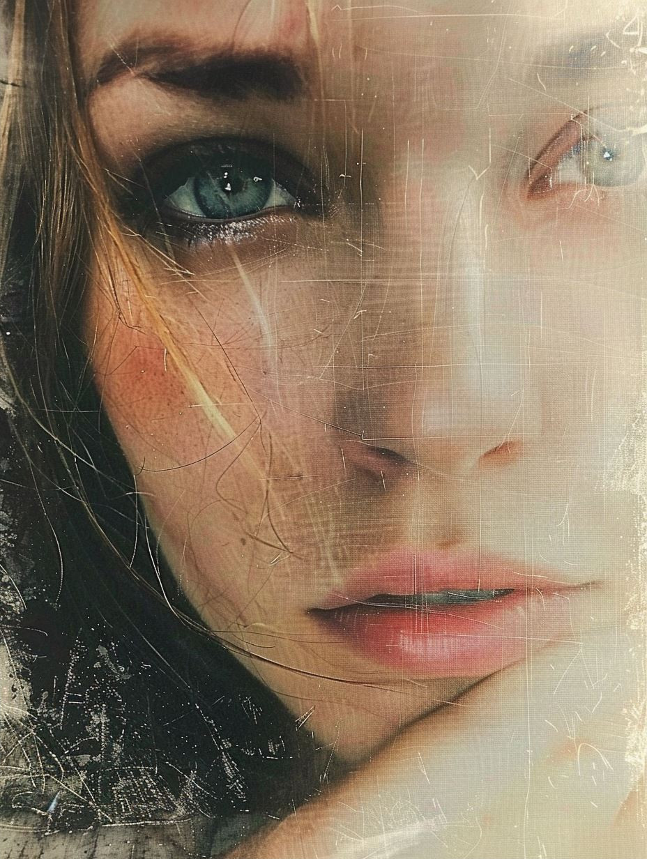 Weathered Gaze Through Cracked Glass
