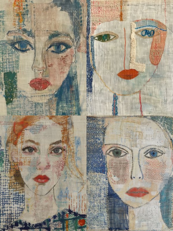 Abstract Textile Portrait in Blue