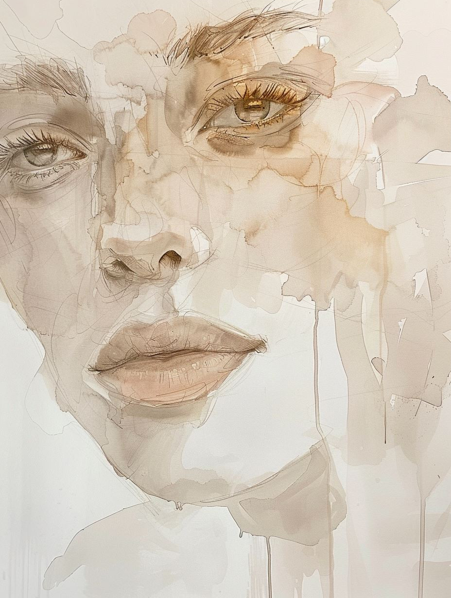 Ethereal Sepia Watercolor Portrait