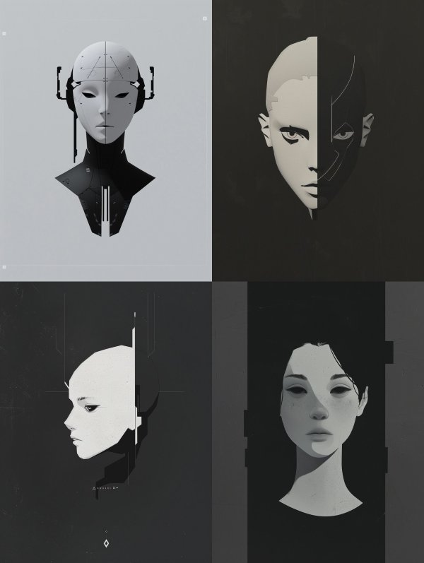 Minimalist Cybernetic Android Portrait