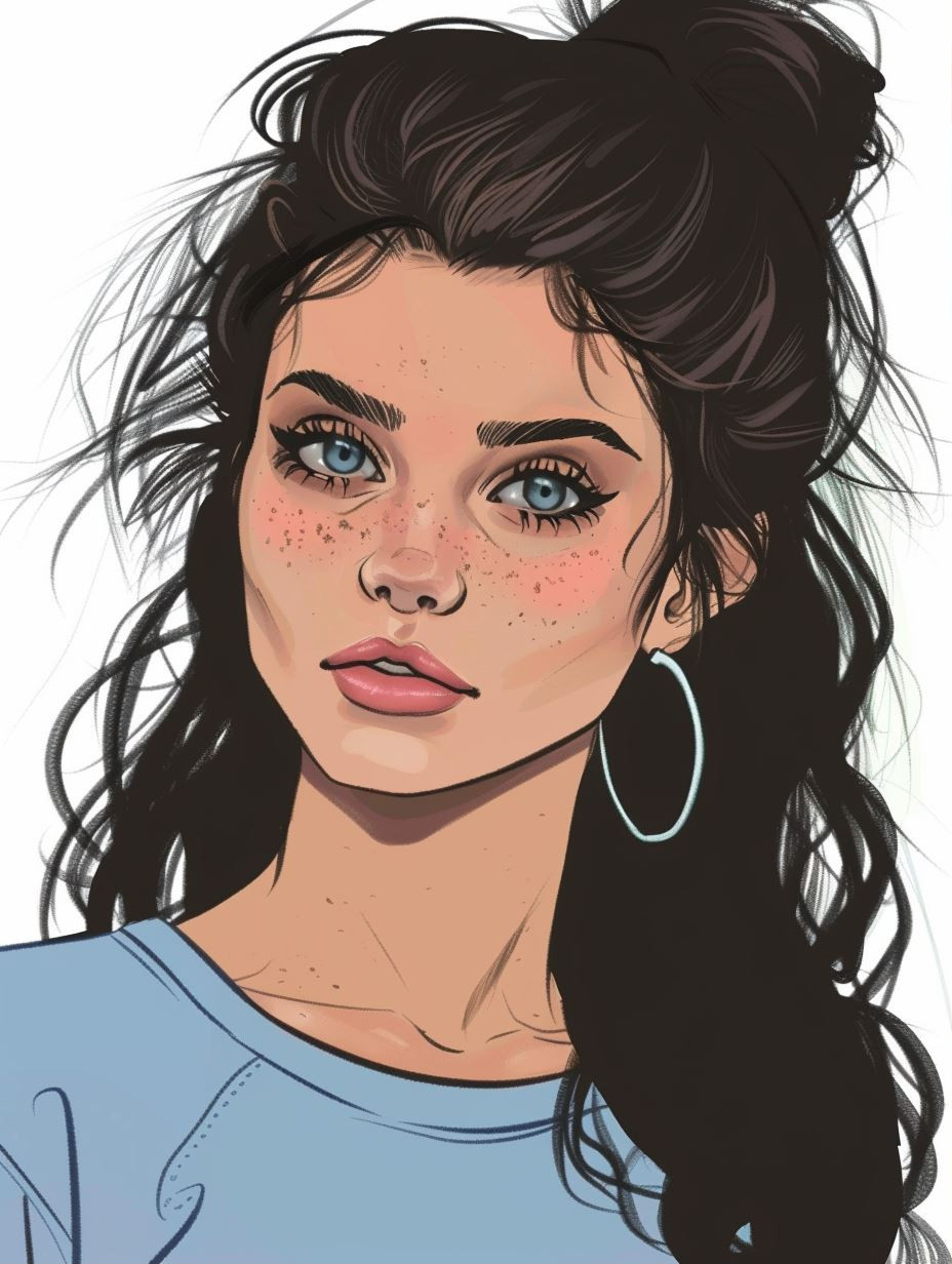 Modern Digital Portrait with Freckles - Image 1