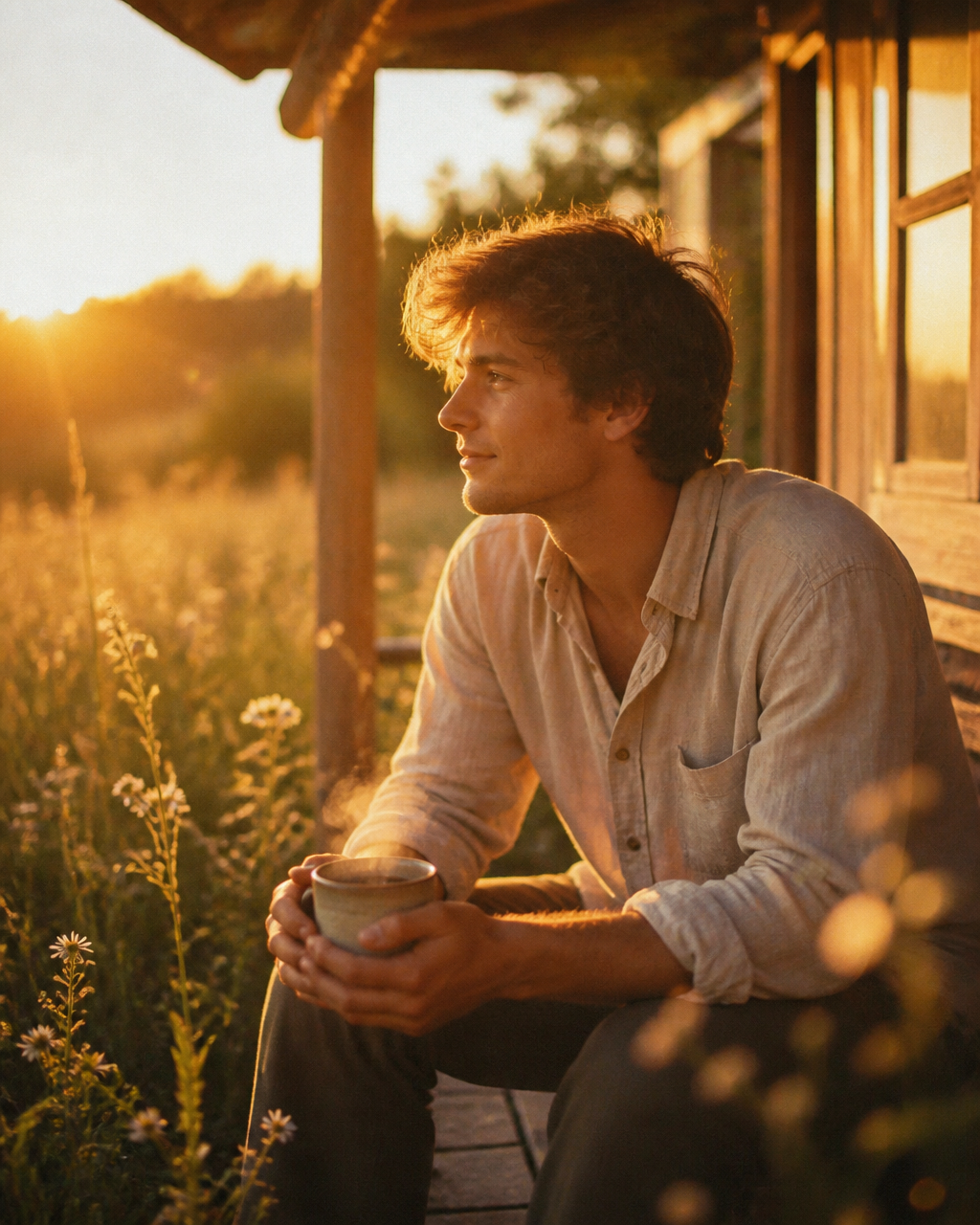 Serene Golden Hour Tea Moment