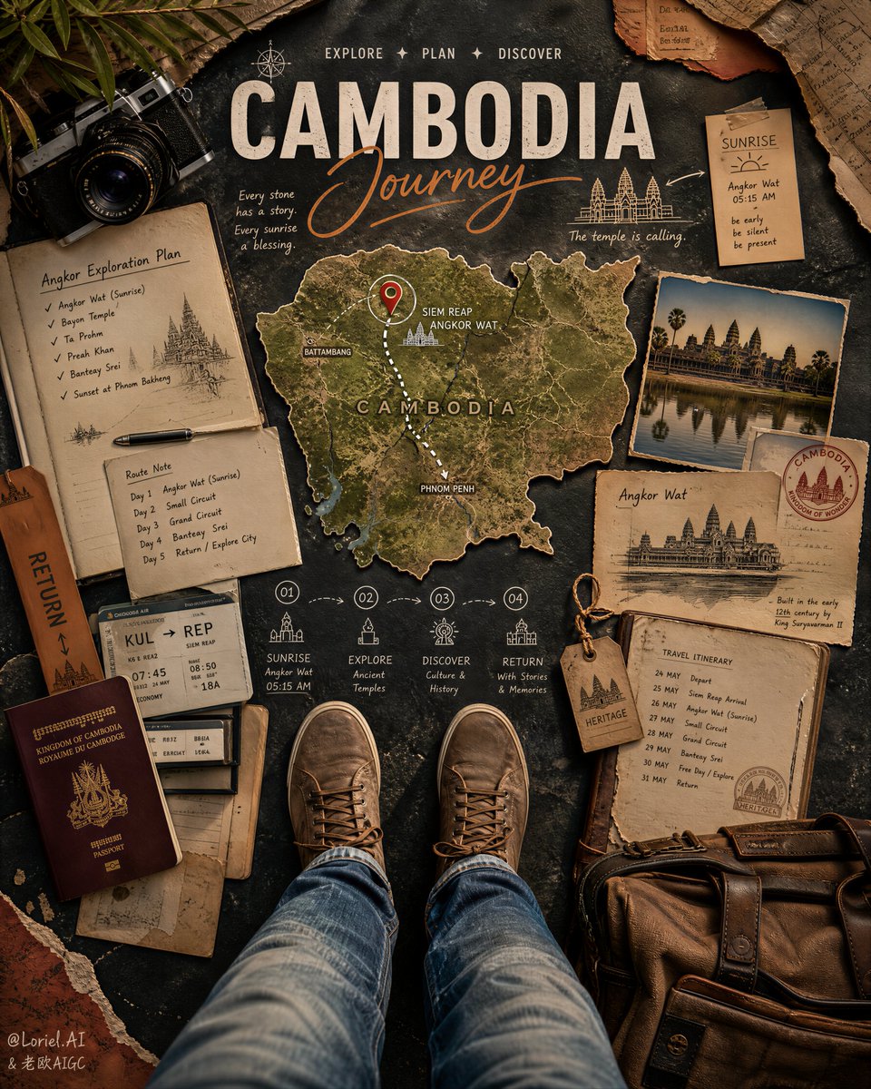 Cinematic Taiwan Travel Planning Flat-Lay Poster